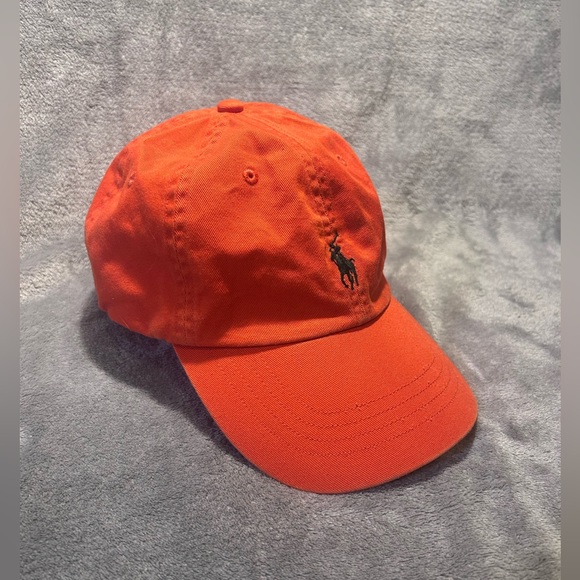 Ralph Lauren Orange Chino Embroidered Baseball Cap w/ Green Pony Logo - Picture 2 of 9